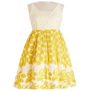 Geode yellow white dress with full skirt vintage style L